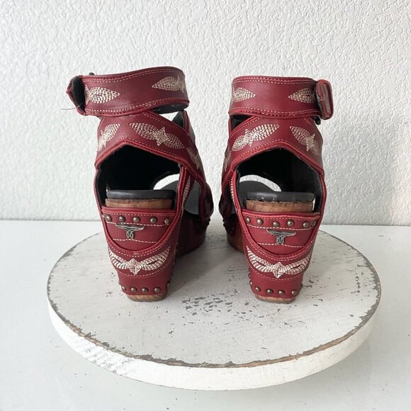 Lane Boots LEXINGTON Womens Red Wedges 7.5 Western Sandals Cowgirl Wooden Heels - Picture 2 of 11